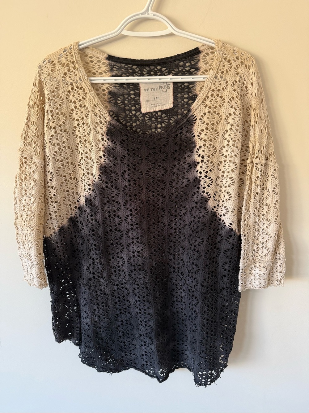 We The Free Two-Tone Crochet Sweater - Black & Cream